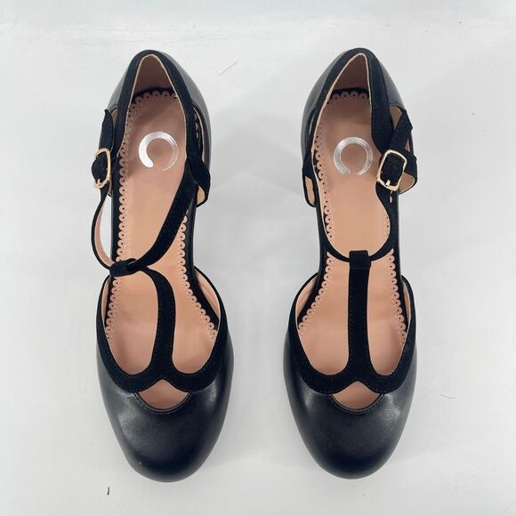 Brinley Co. Olina Black Faux Leather T-Strap Mary Jane Heels 8.5 NIB - Picture 3 of 16